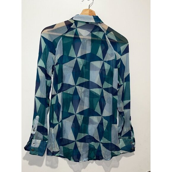 Equipment Femme Geometric Print SILK Long Sleeve Button-Up Blouse Women's XS - Picture 5 of 9